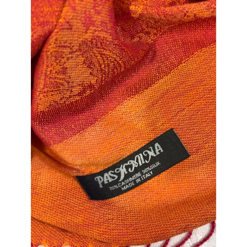Pashmina Cashmere Silk Paisley Scarf Shawl Wrap Orange Red Made in Italy 27x74 - Picture 2 of 10